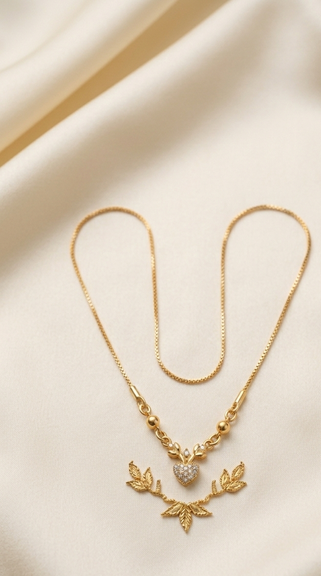 Sophisticated Gold-Tone Heart Necklace with Bead Detailing