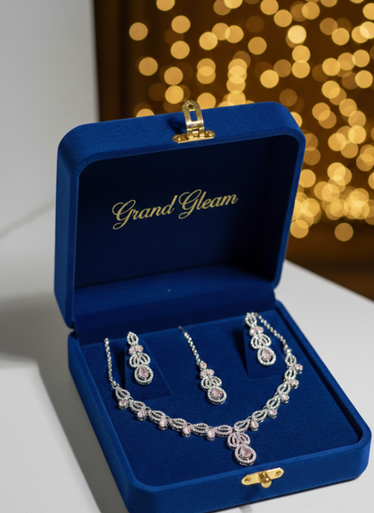 Elegant & Detailed. , Sparkling Silver & Blush Pink Teardrop bridal set