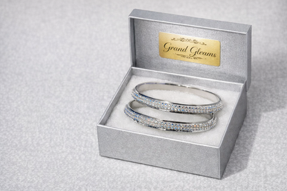 Elegant Silver Diamond-Encrusted Bangle Set