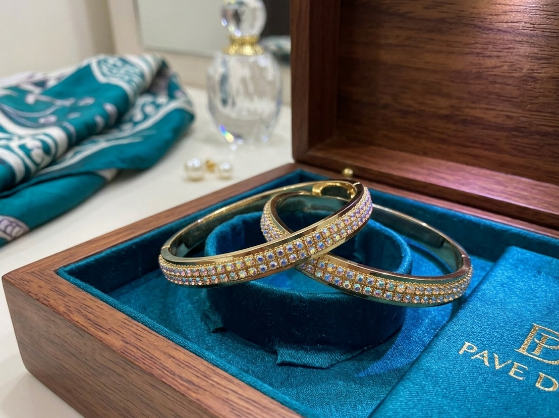 Elegant Silver Diamond-Encrusted Bangle Set