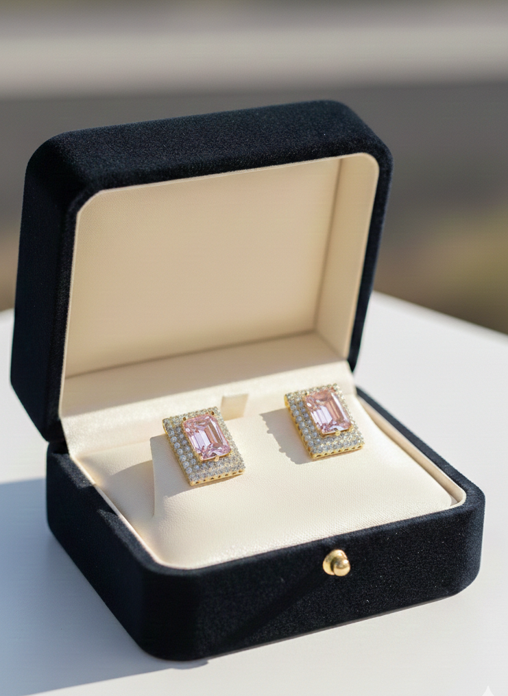 Luxury red stone Gold Studd Earrings