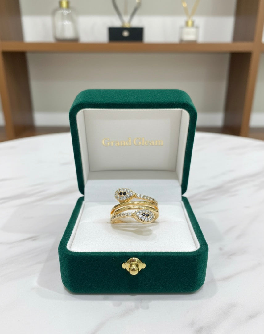 Dual-Headed Serpentine Wrap Ring in 18K Gold Finish