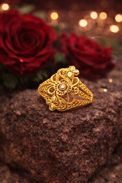 The Golden Bloom Filigree Statement Ring