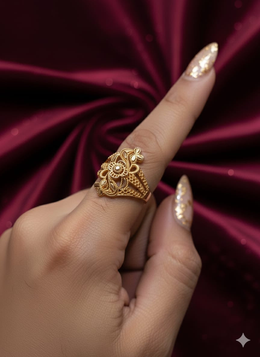 The Golden Bloom Filigree Statement Ring