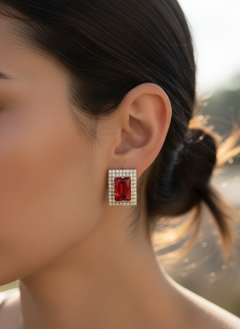 Luxury red stone Gold Studd Earrings