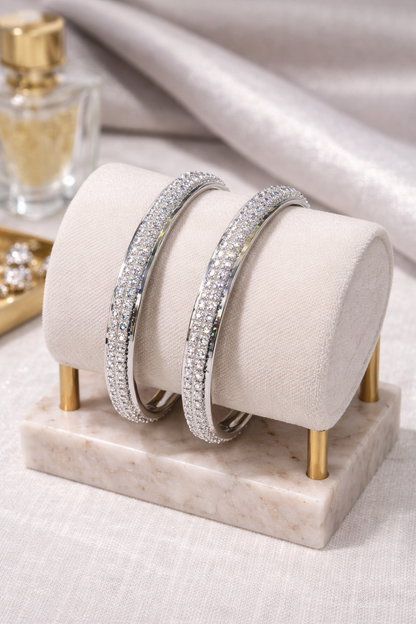 Elegant Silver Diamond-Encrusted Bangle Set