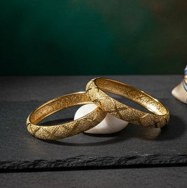 Radiant Majesty: Handcrafted Gold Lattice Bangles