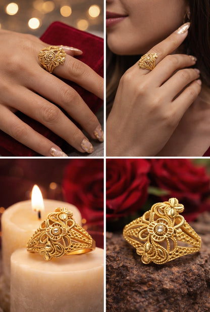 The Golden Bloom Filigree Statement Ring