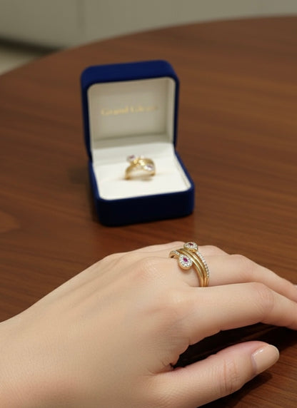 Dual-Headed Serpentine Wrap Ring in 18K Gold Finish