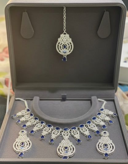 Exquisite Royal Blue Sapphire & Silver Jewelry Set