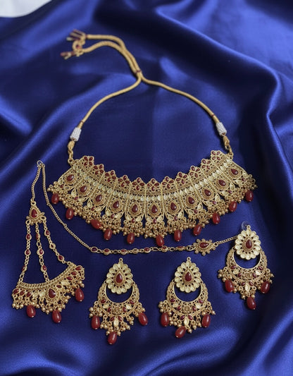 Elegant Gold-Plated Bridal Jewellery Set with Ruby Accents
