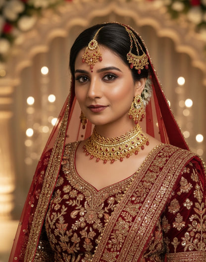 Elegant Gold-Plated Bridal Jewellery Set with Ruby Accents