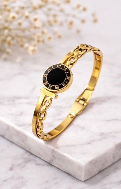 Vintage-Inspired Roman Numeral Gold Bangle