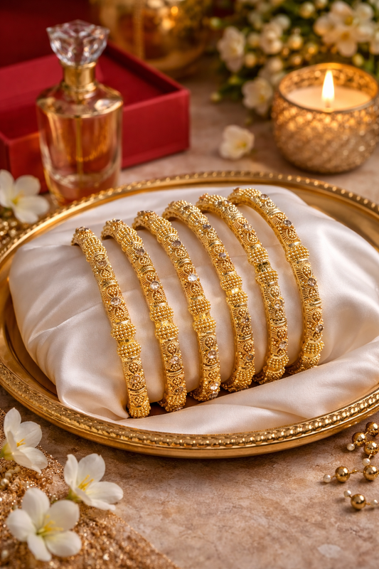 Intricate Filigree Gold Bangle Set