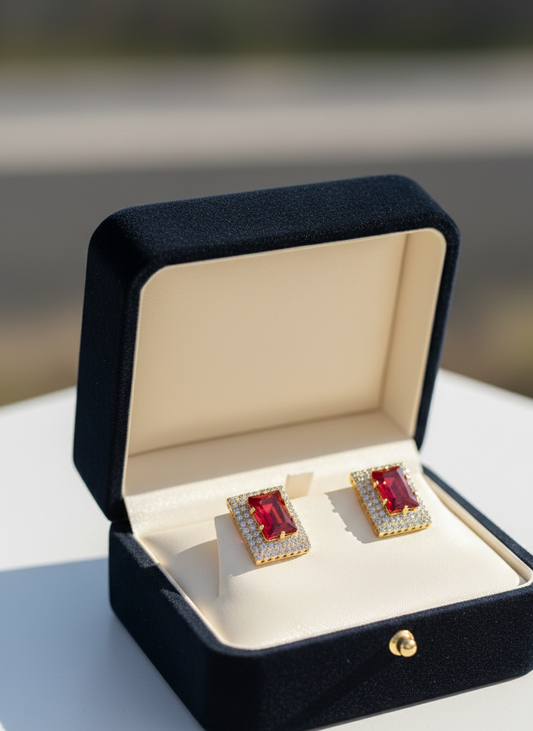 Luxury red stone Gold Studd Earrings