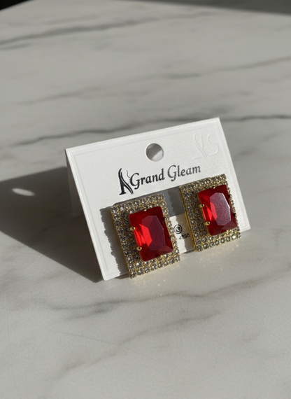 Luxury red stone Gold Studd Earrings