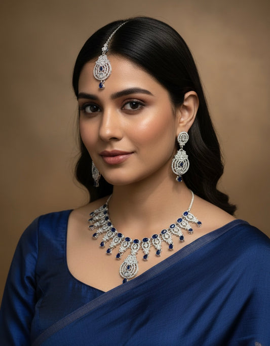 Exquisite Royal Blue Sapphire & Silver Jewelry Set