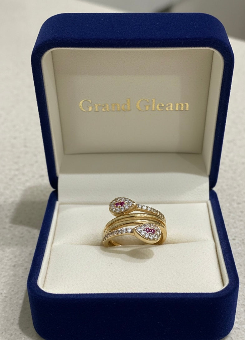 Dual-Headed Serpentine Wrap Ring in 18K Gold Finish