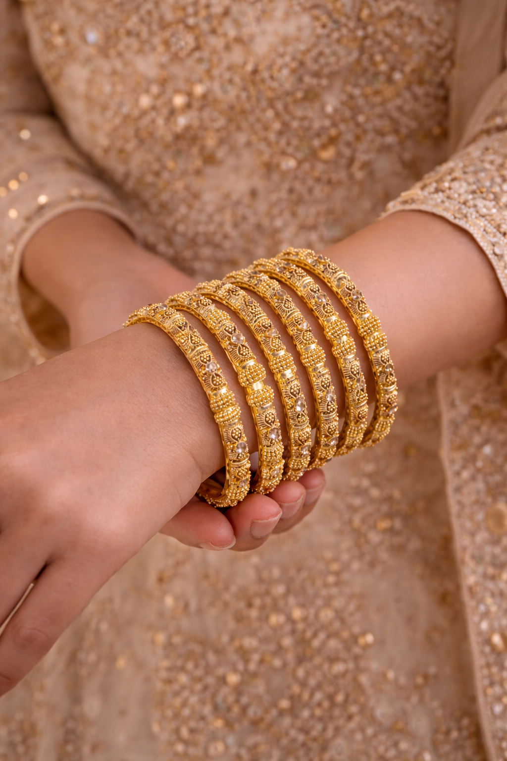 Intricate Filigree Gold Bangle Set