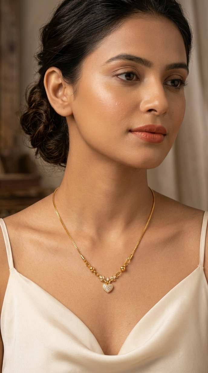 Sophisticated Gold-Tone Heart Necklace with Bead Detailing