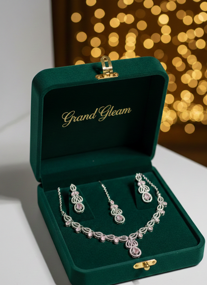 Elegant & Detailed. , Sparkling Silver & Blush Pink Teardrop bridal set
