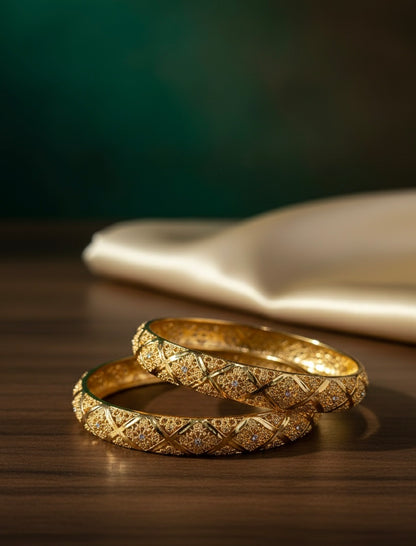 Radiant Majesty: Handcrafted Gold Lattice Bangles