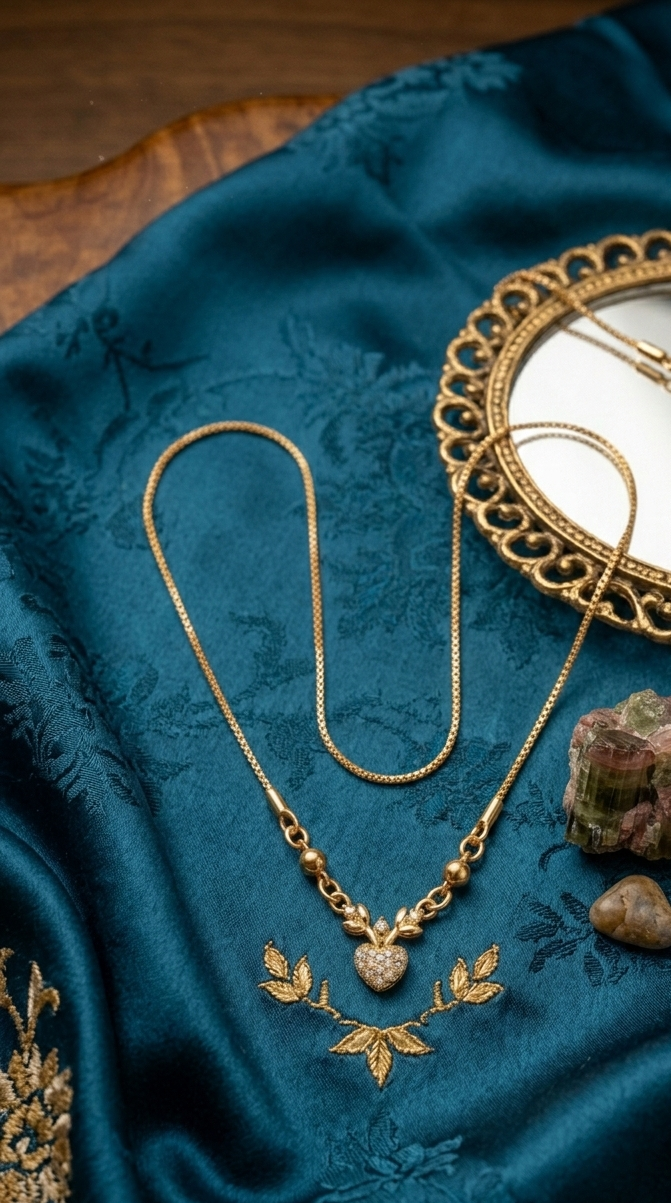 Sophisticated Gold-Tone Heart Necklace with Bead Detailing