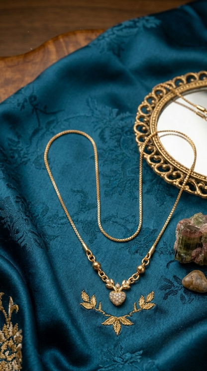 Sophisticated Gold-Tone Heart Necklace with Bead Detailing