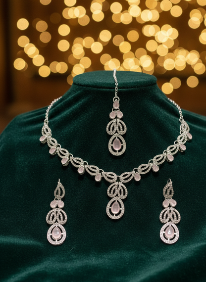 Elegant & Detailed. , Sparkling Silver & Blush Pink Teardrop bridal set
