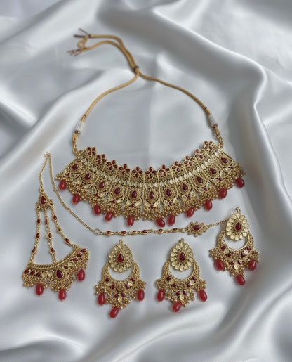 Elegant Gold-Plated Bridal Jewellery Set with Ruby Accents