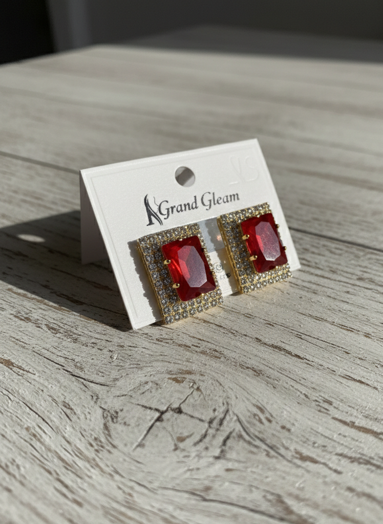 Luxury red stone Gold Studd Earrings