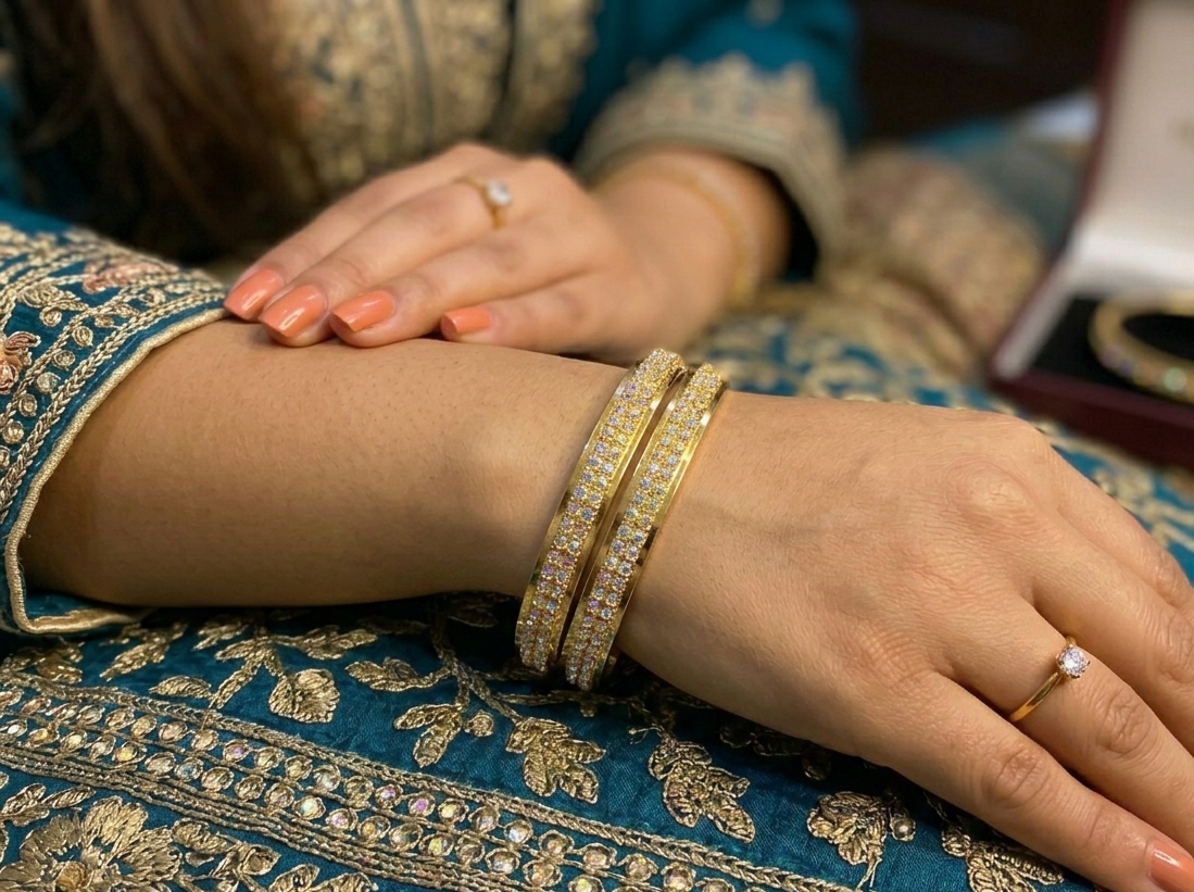 Elegant Silver Diamond-Encrusted Bangle Set