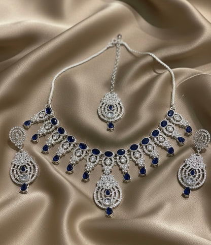 Exquisite Royal Blue Sapphire & Silver Jewelry Set