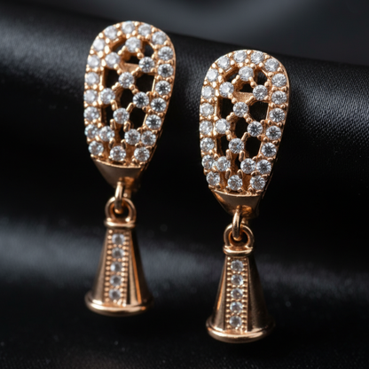 Aurora Rose Gold Lattice Drop Earrings with Crystal Accents