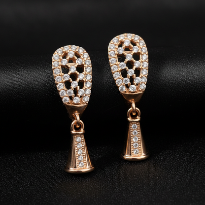 Aurora Rose Gold Lattice Drop Earrings with Crystal Accents