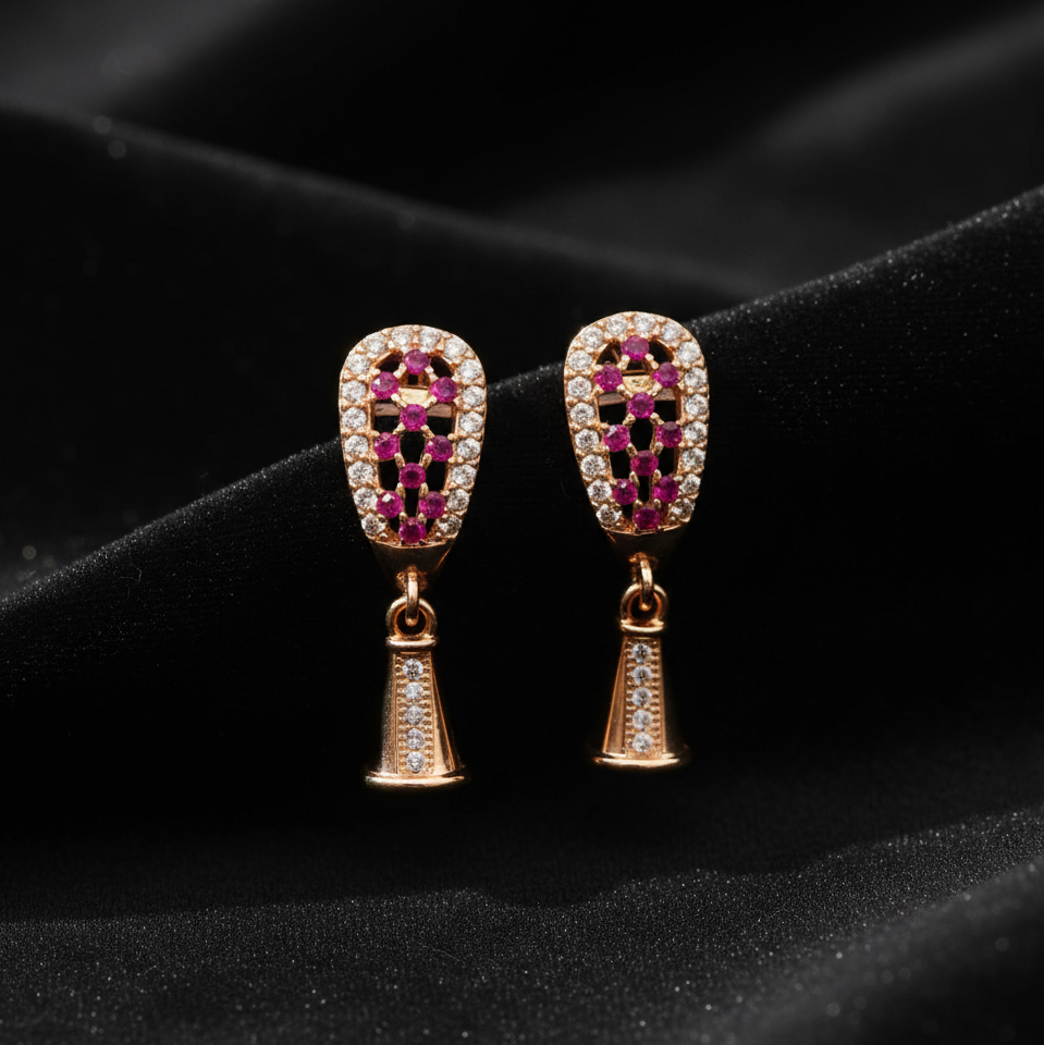 Aurora Rose Gold Lattice Drop Earrings with Crystal Accents
