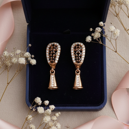 Aurora Rose Gold Lattice Drop Earrings with Crystal Accents